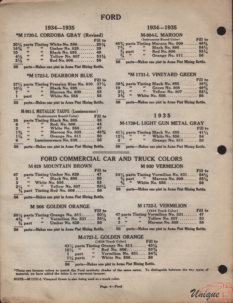1934 Ford Paint Charts Acme 3